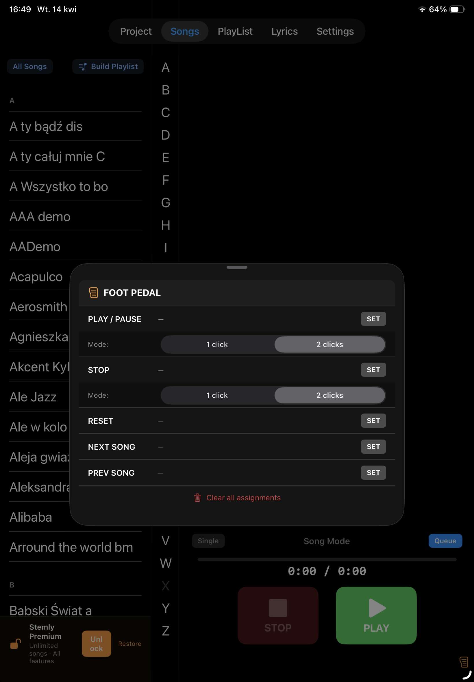Stemly — Foot Pedal Settings