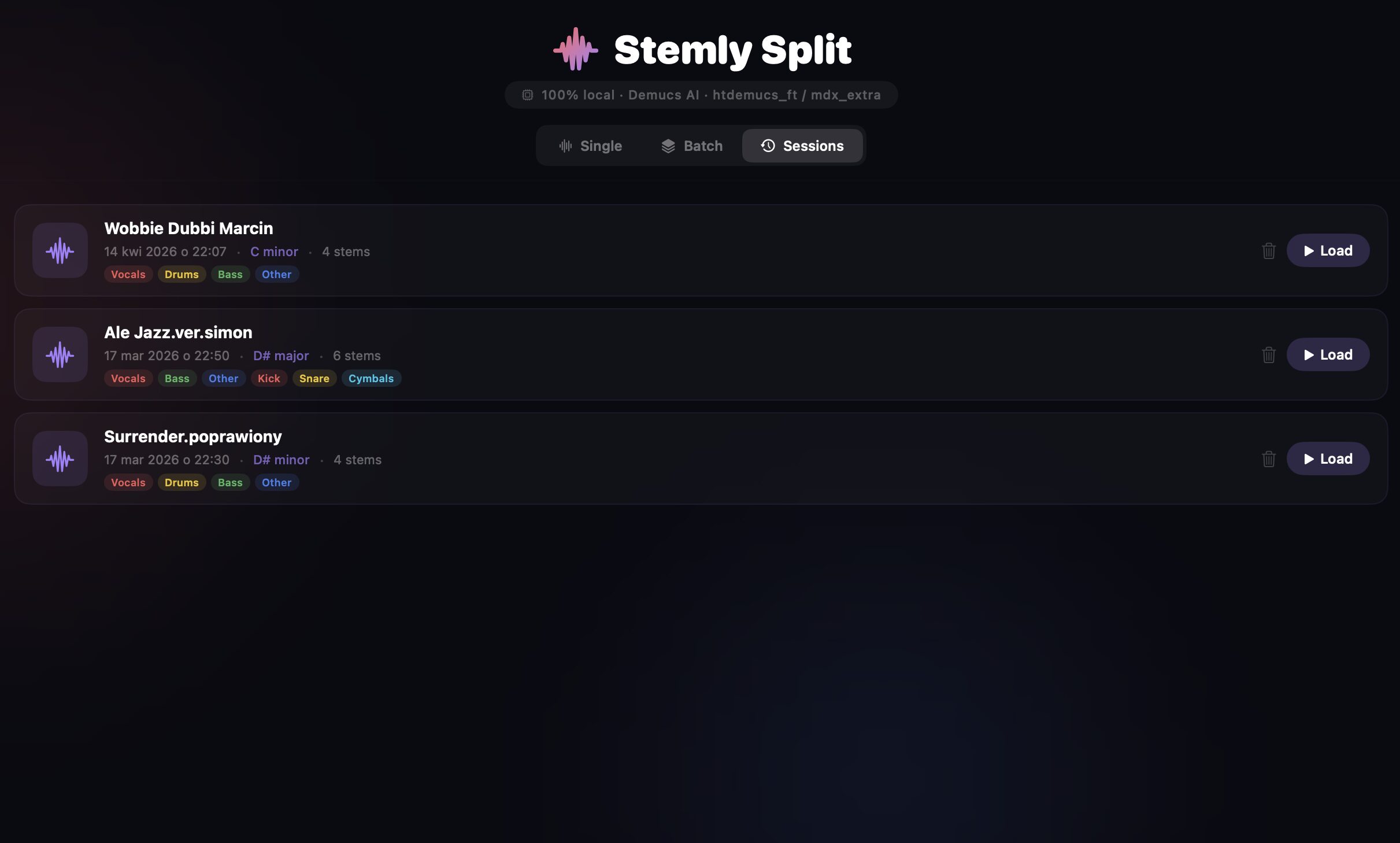 Stemly Split settings