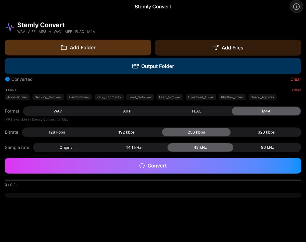 Stemly Convert — Format i sample rate