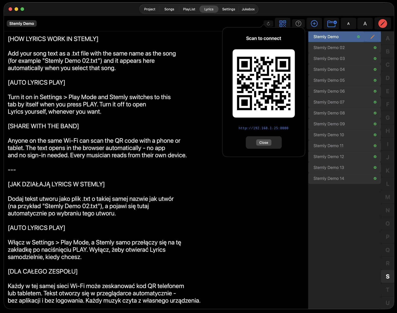 Stemly — Lyrics i QR